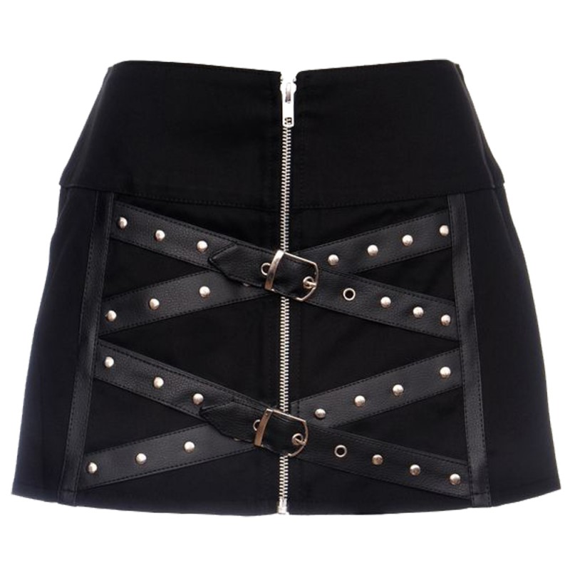 Women PUNK Metallic Bubble Zipper Upskirt Black Steampunk Mini Skirt Ladies Short